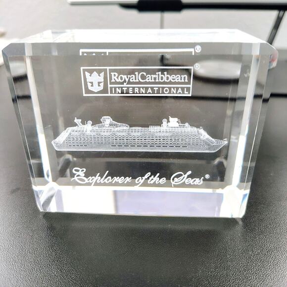 Royal Carribean Explorer of the Seas Cruise 3D Etched Crystal Glass Paperweight - Picture 1 of 3